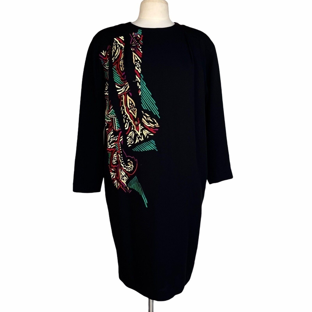 Vintage ANNE CRIMMINS For UMI COLLECTIONS Dress Size 14 Black Embroidered